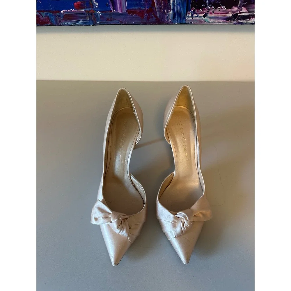 Casadei Champagne Satin Bow d'Orsay Pointed Toe Pumps | Size 38